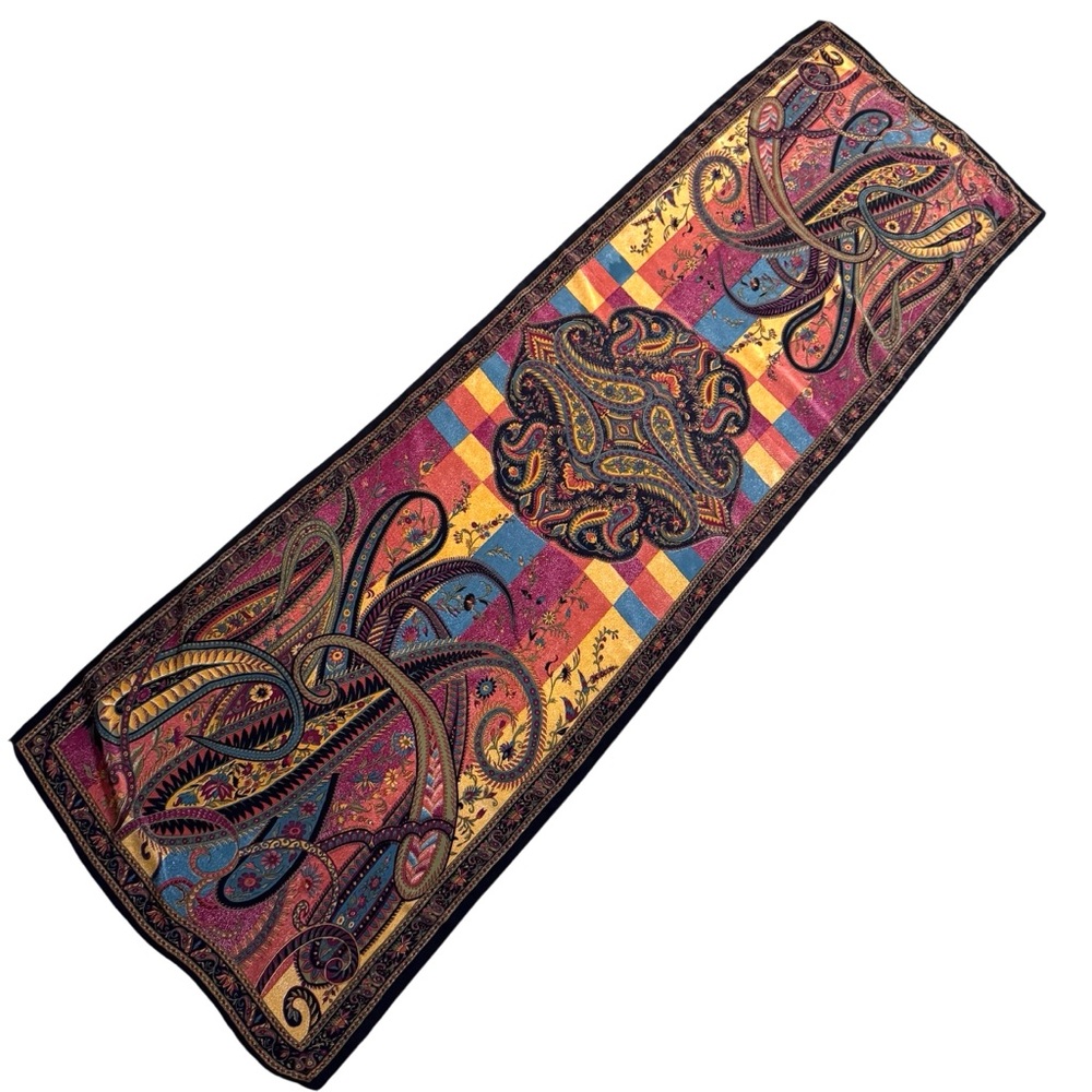 Vintage Silk Paisley Scarf Rolled Hem 20” X 65” Stunning